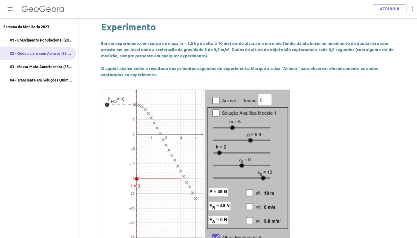Livro de atividades de modelagem matemática usando equações diferenciais ordinárias